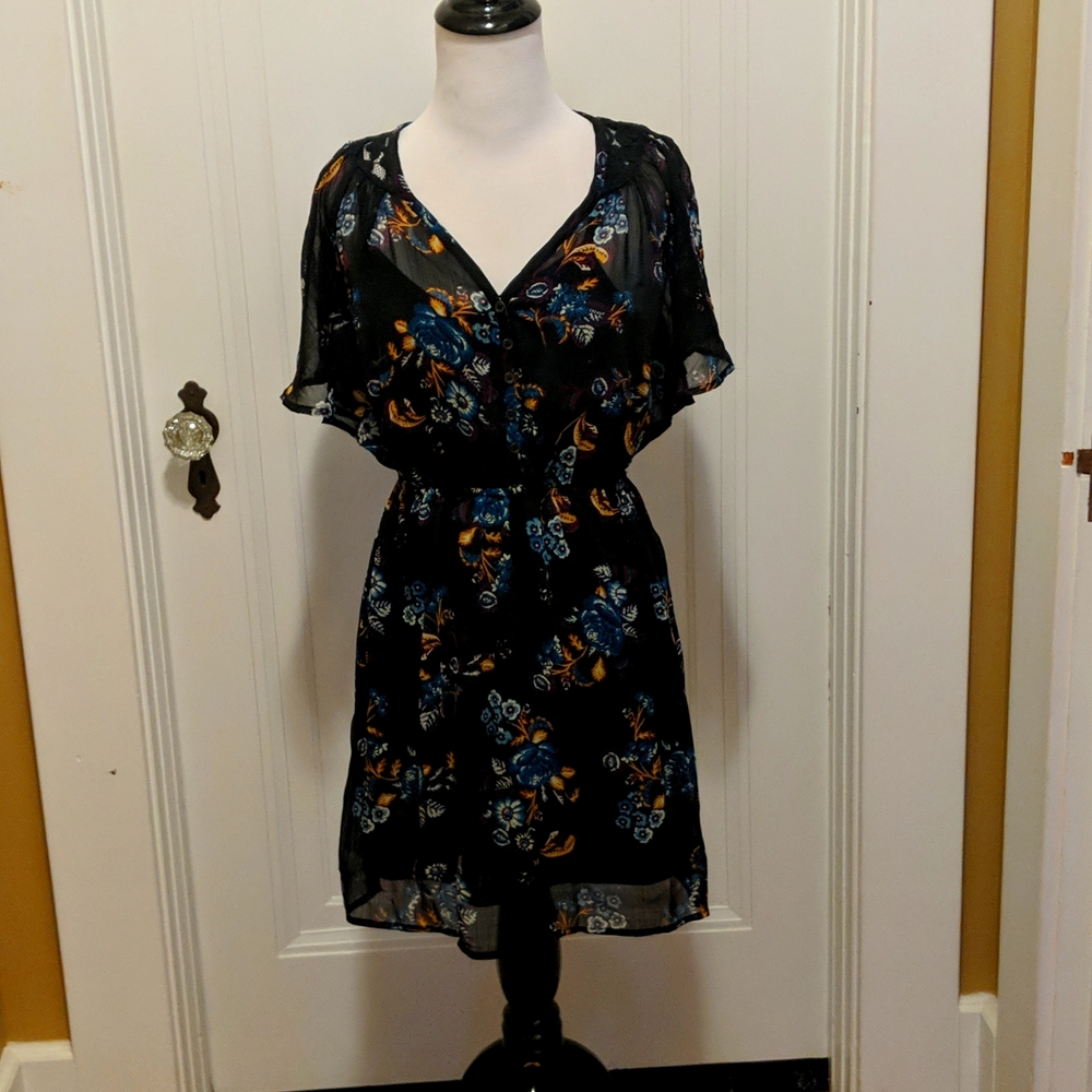 Black floral dress with slip lining